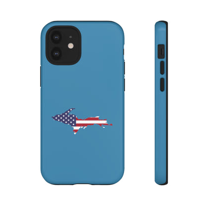 Michigan Upper Peninsula Tough Phone Case (Lake Michigan Blue w/ UP USA Flag Outline) | Apple iPhone