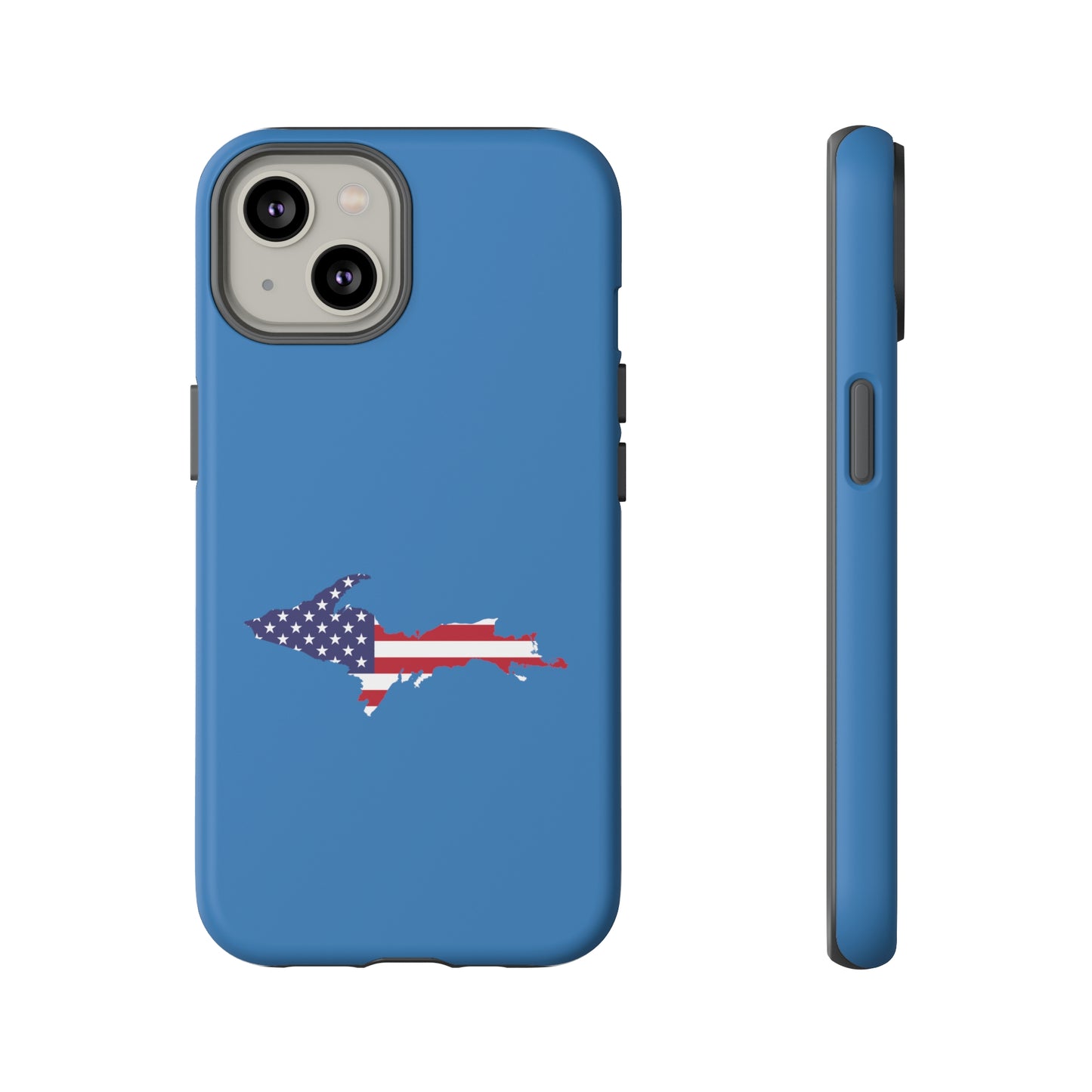 Michigan Upper Peninsula Tough Phone Case (Lake Superior Blue w/ UP USA Flag Outline) | Apple iPhone