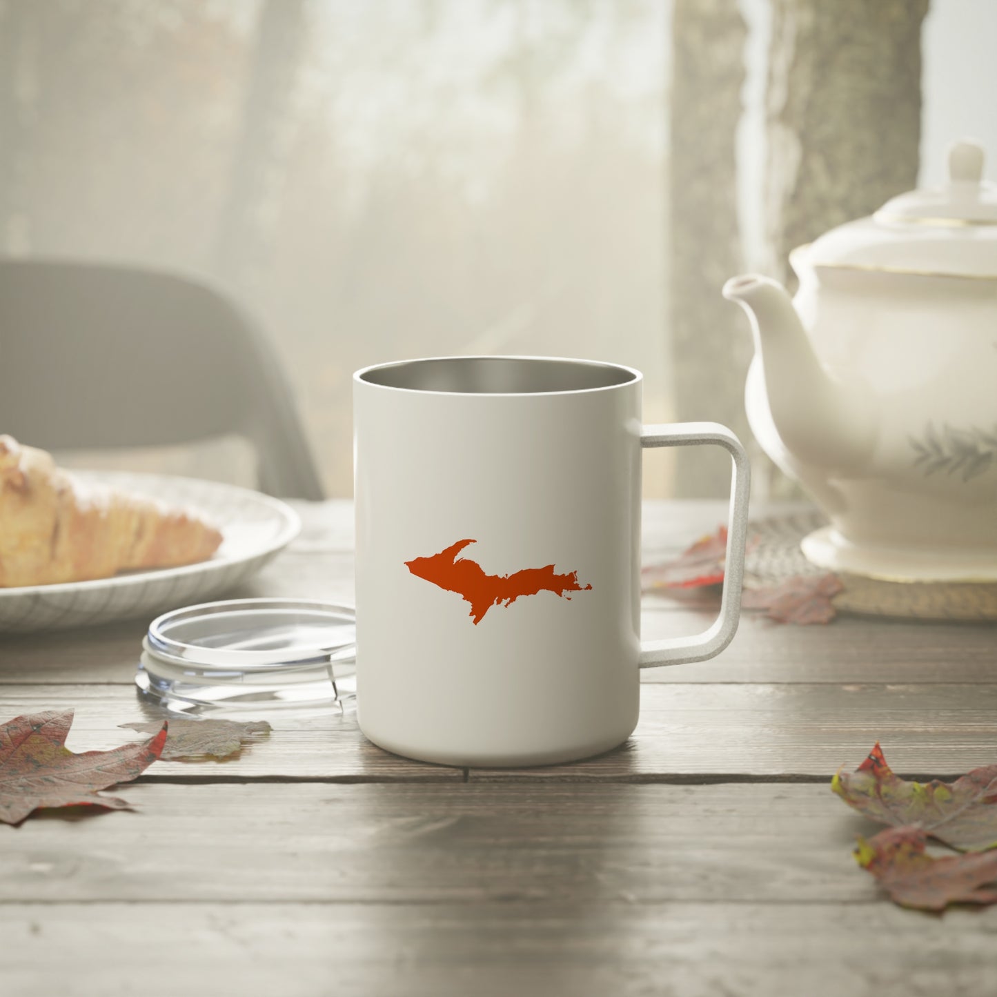 Michigan Upper Peninsula Insulated Coffee Mug (Maple Leaf Orange Outline) | 10oz