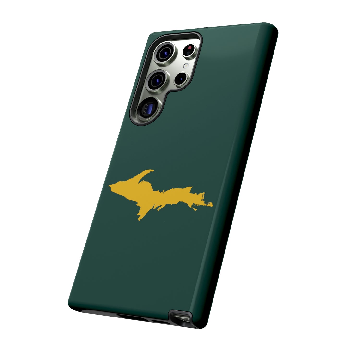 Michigan Upper Peninsula Tough Phone Case (Green w/ Gold UP Outline) | Samsung & Pixel Android