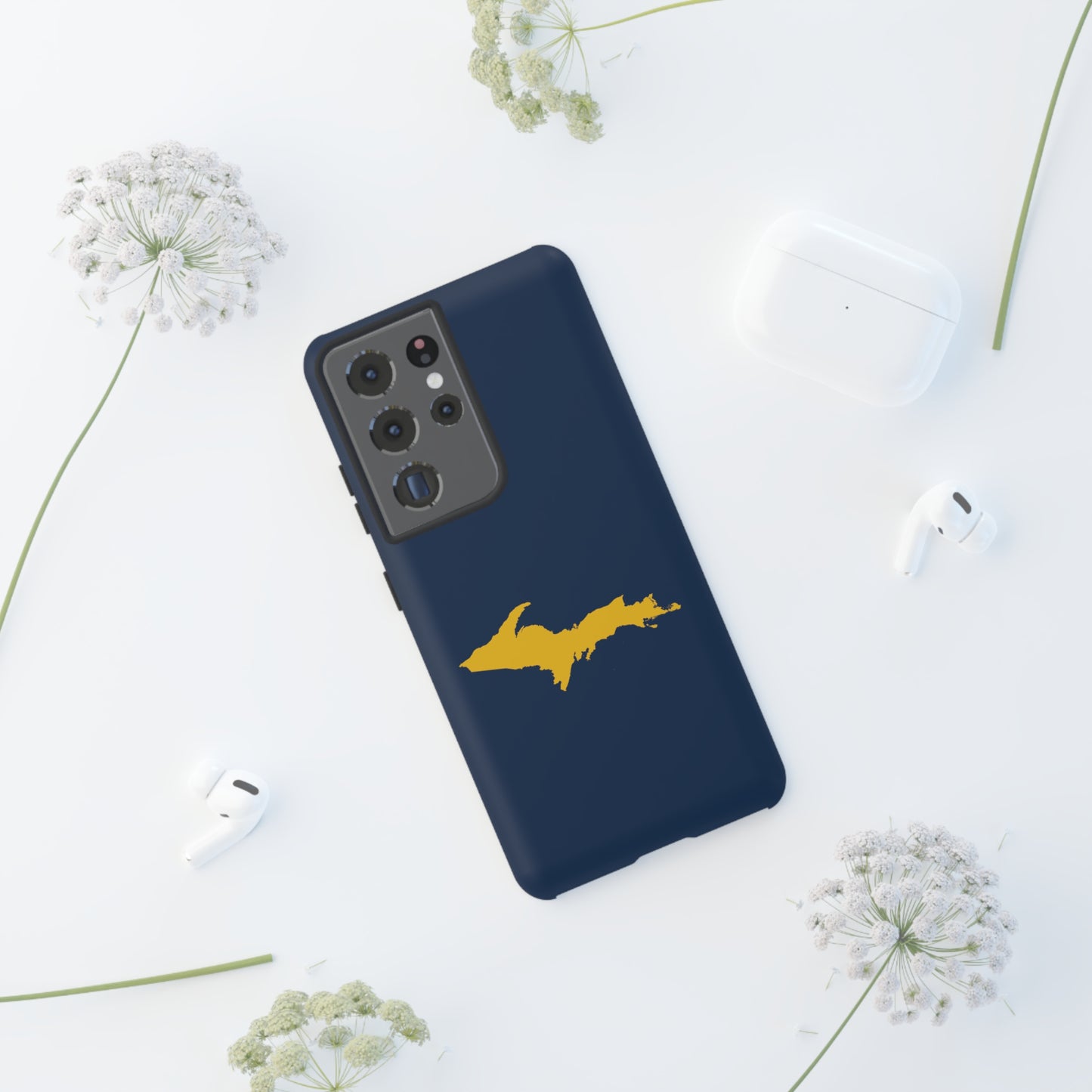 Michigan Upper Peninsula Tough Phone Case (Navy w/ Gold UP Outline) | Samsung & Pixel Android