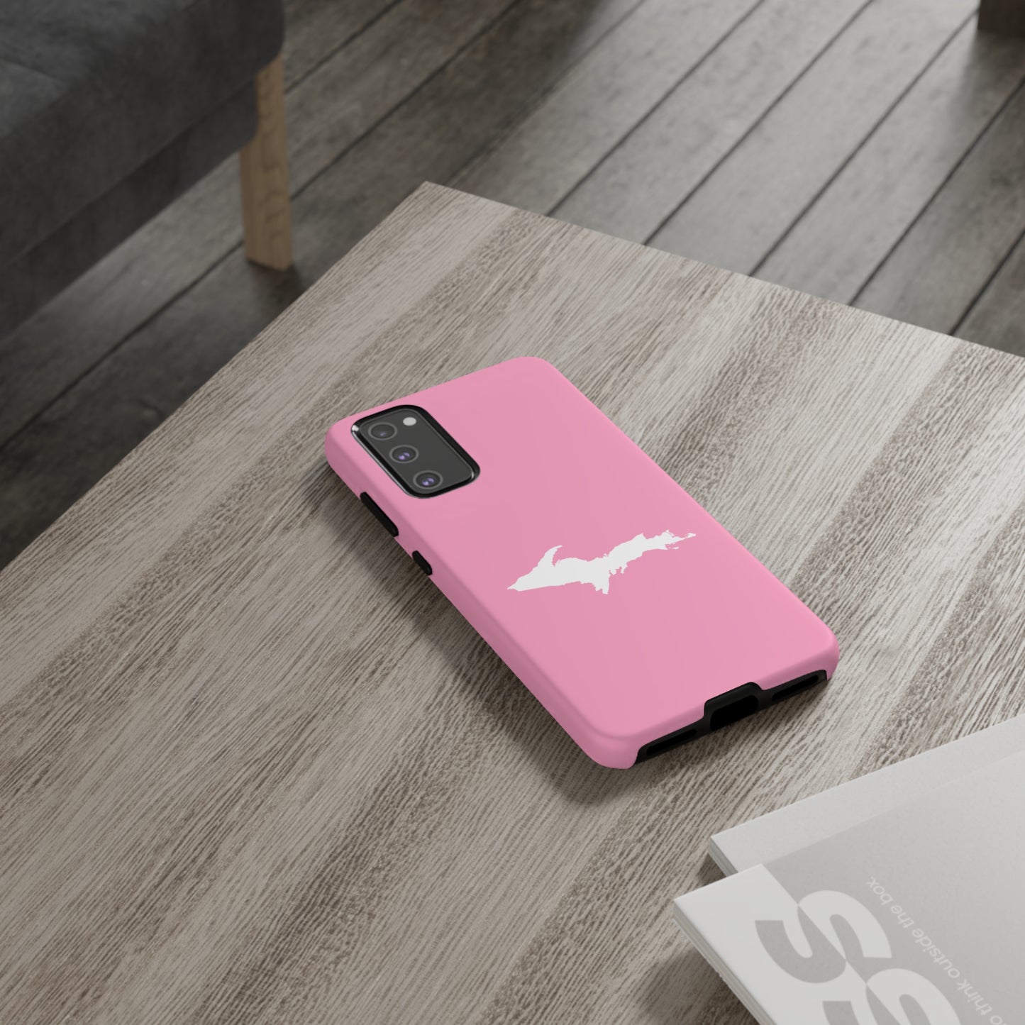 Michigan Upper Peninsula Tough Phone Case ('67 Caddie Pink w/ UP Outline) | Samsung & Pixel Android