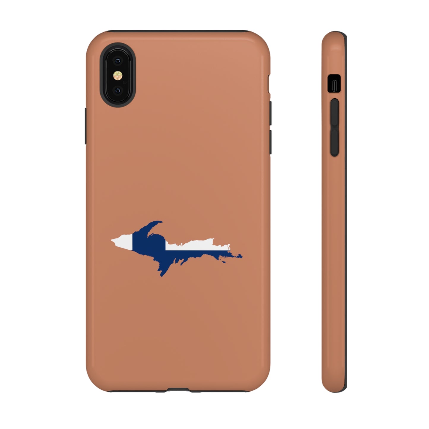 Michigan Upper Peninsula Tough Phone Case (Copper Color w/ UP Finland Flag Outline) | Apple iPhone