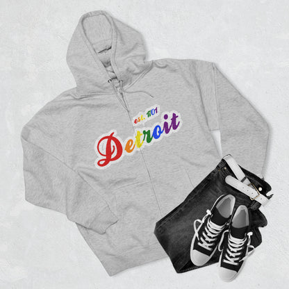 'Detroit EST 1701' Hoodie (Rainbow Pride Script Font) | Unisex Full Zip