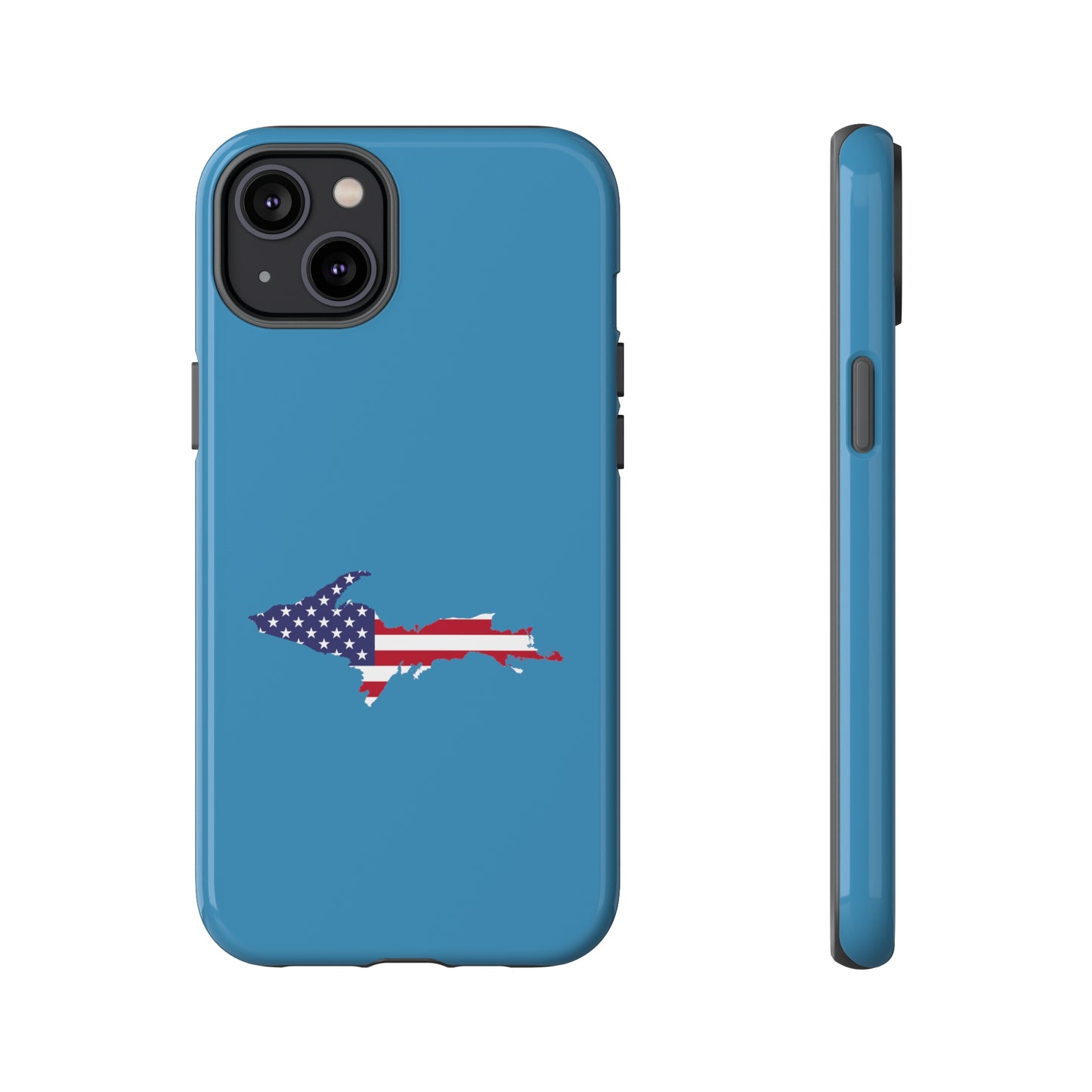 Michigan Upper Peninsula Tough Phone Case (Lake Michigan Blue w/ UP USA Flag Outline) | Apple iPhone