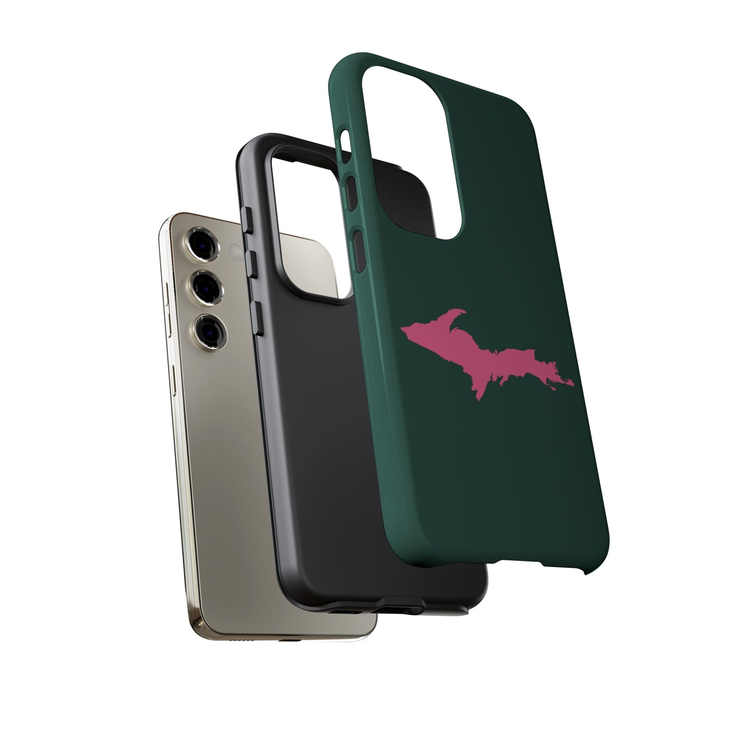 Michigan Upper Peninsula Tough Phone Case (Green w/ Pink UP Outline) | Samsung & Pixel Android