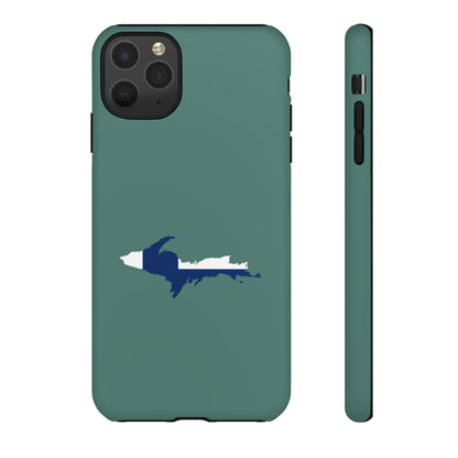 Michigan Upper Peninsula Tough Phone Case (Copper Green w/ UP Finland Flag Outline) | Apple iPhone