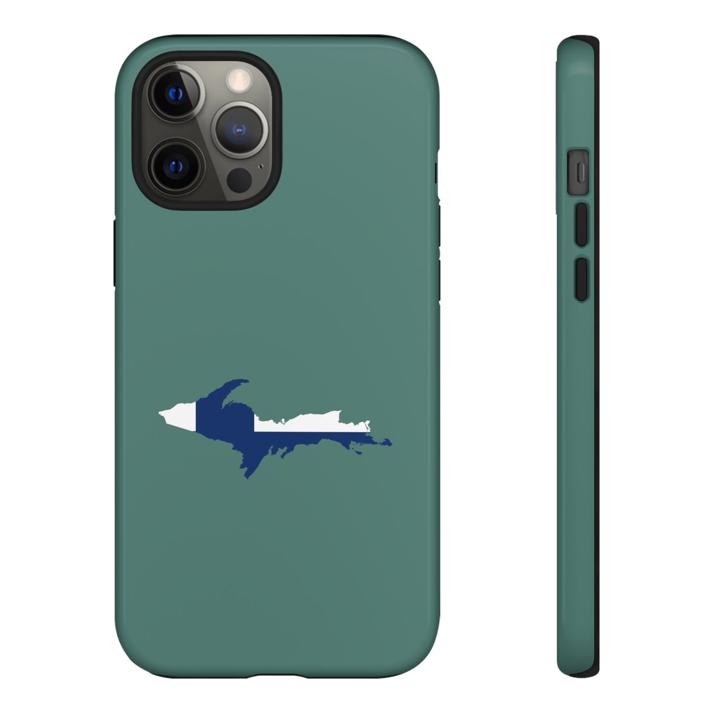 Michigan Upper Peninsula Tough Phone Case (Copper Green w/ UP Finland Flag Outline) | Apple iPhone