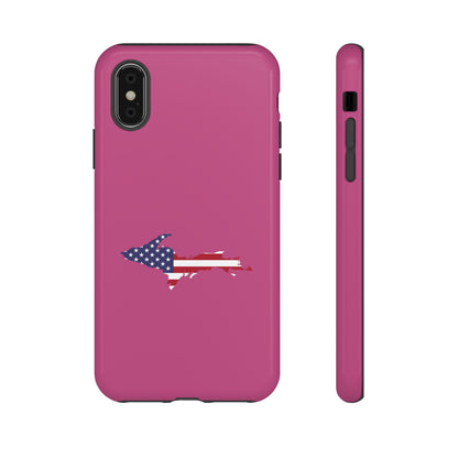 Michigan Upper Peninsula Tough Phone Case (Apple Blossom Pink w/ UP USA Flag Outline) | Apple iPhone