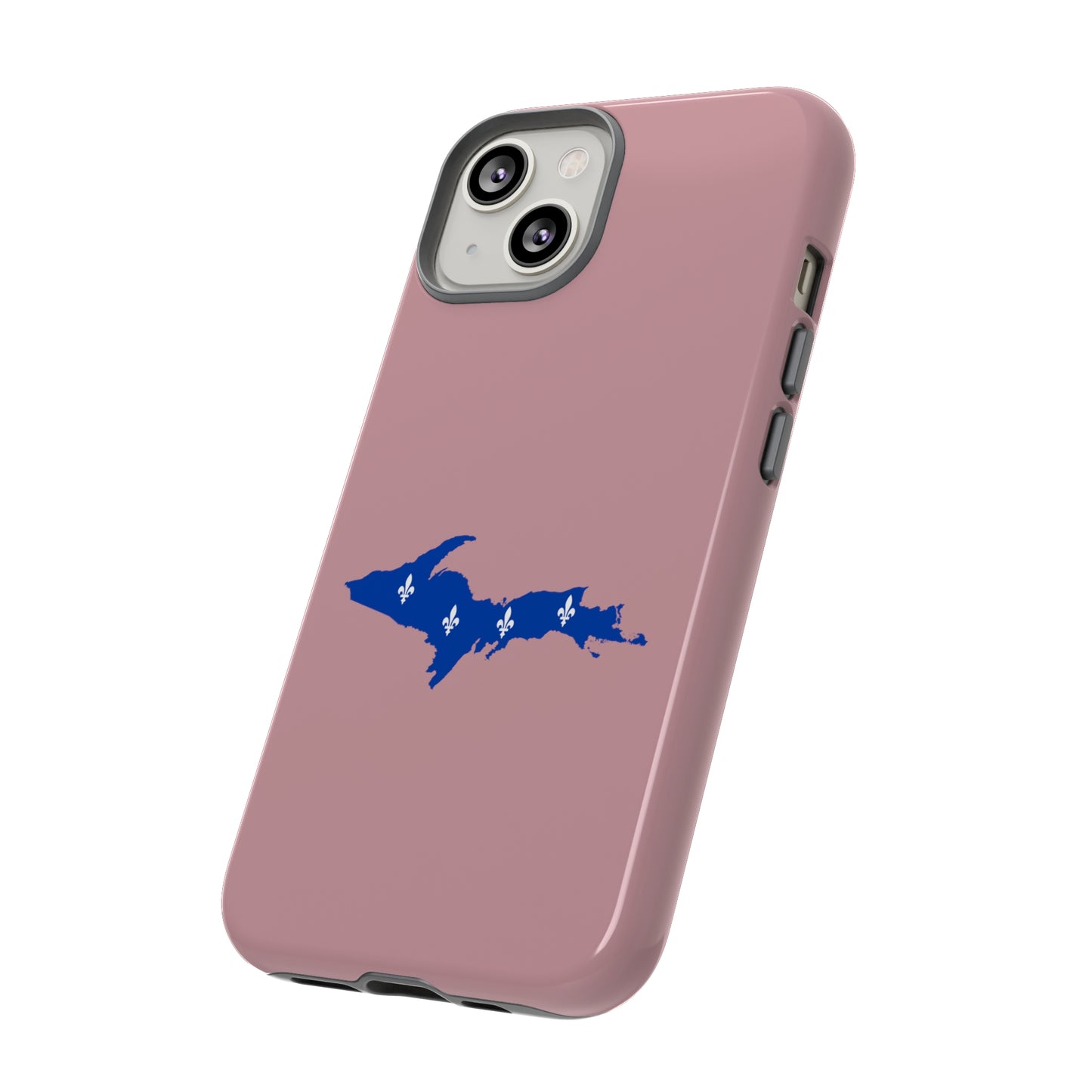 Michigan Upper Peninsula Tough Phone Case (Cherry Blossom Pink w/ UP Quebec Flag Outline) | Apple iPhone