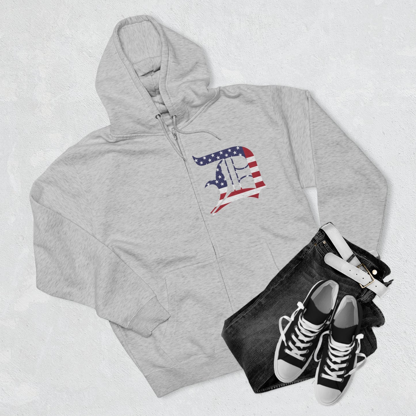 Detroit 'Old English D' Hoodie (Patriotic Edition) | Unisex Full Zip