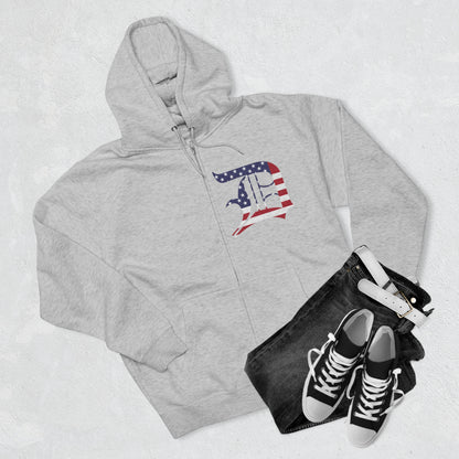 Detroit 'Old English D' Hoodie (Patriotic Edition) | Unisex Full Zip