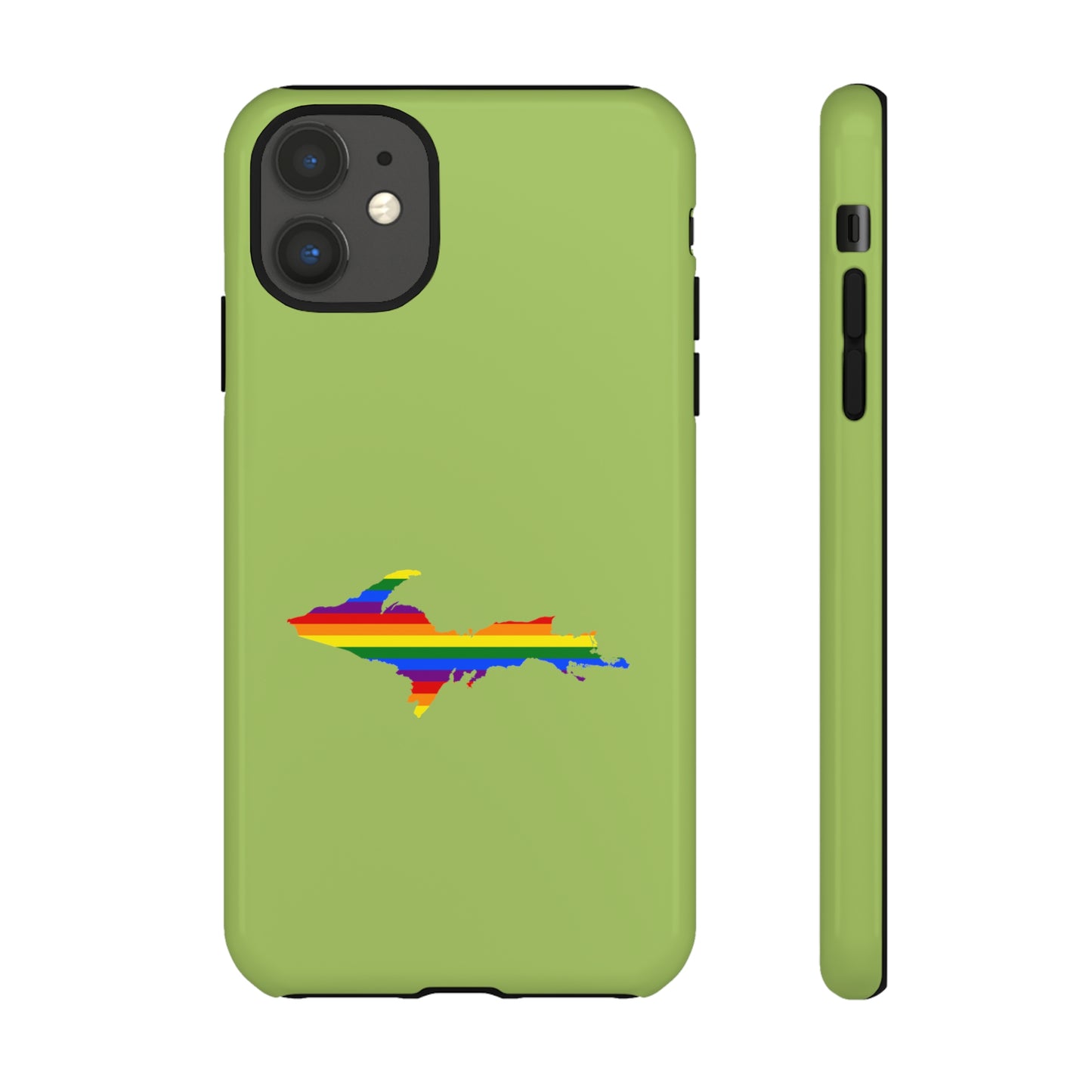 Michigan Upper Peninsula Tough Phone Case (Gooseberry Green w/ UP Pride Flag Outline) | Apple iPhone