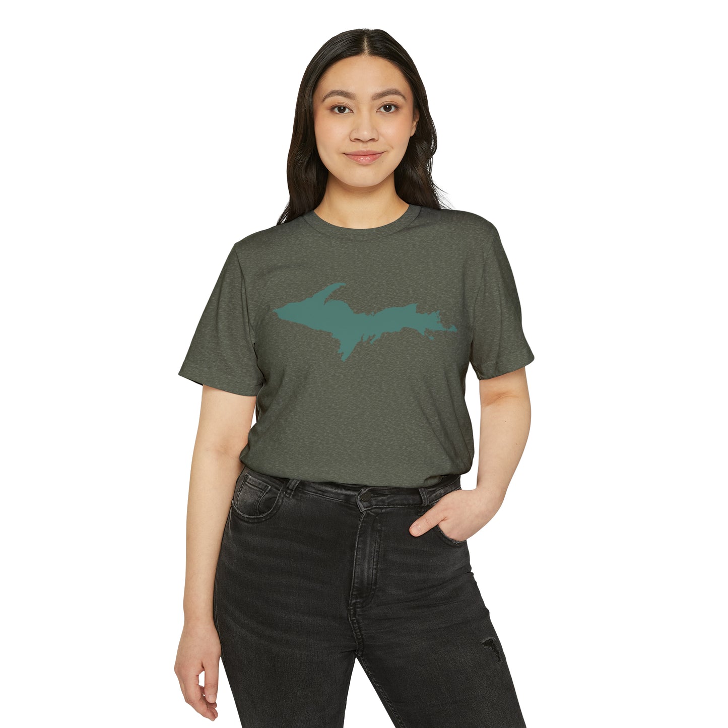 Michigan Upper Peninsula T-Shirt (w/ Copper Green UP Outline) | Unisex Recycled Organic