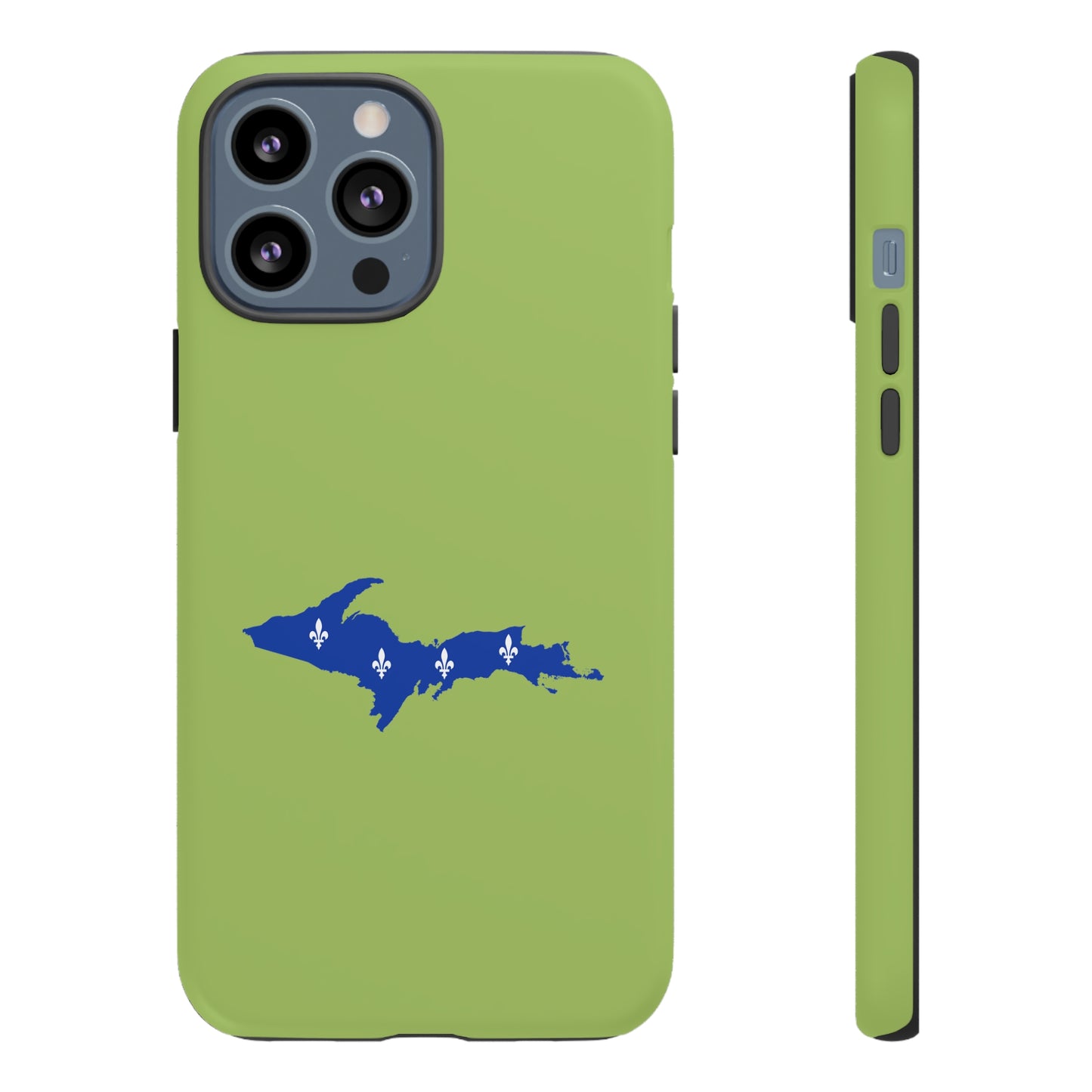 Michigan Upper Peninsula Tough Phone Case (Gooseberry Green w/ UP Quebec Flag Outline) | Apple iPhone