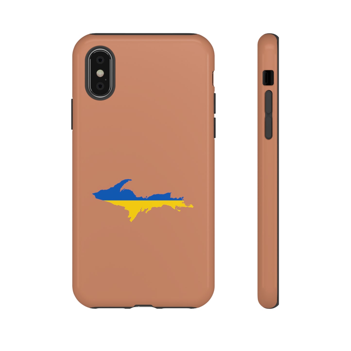 Michigan Upper Peninsula Tough Phone Case (Copper Color w/ UP Ukraine Flag Outline) | Apple iPhone