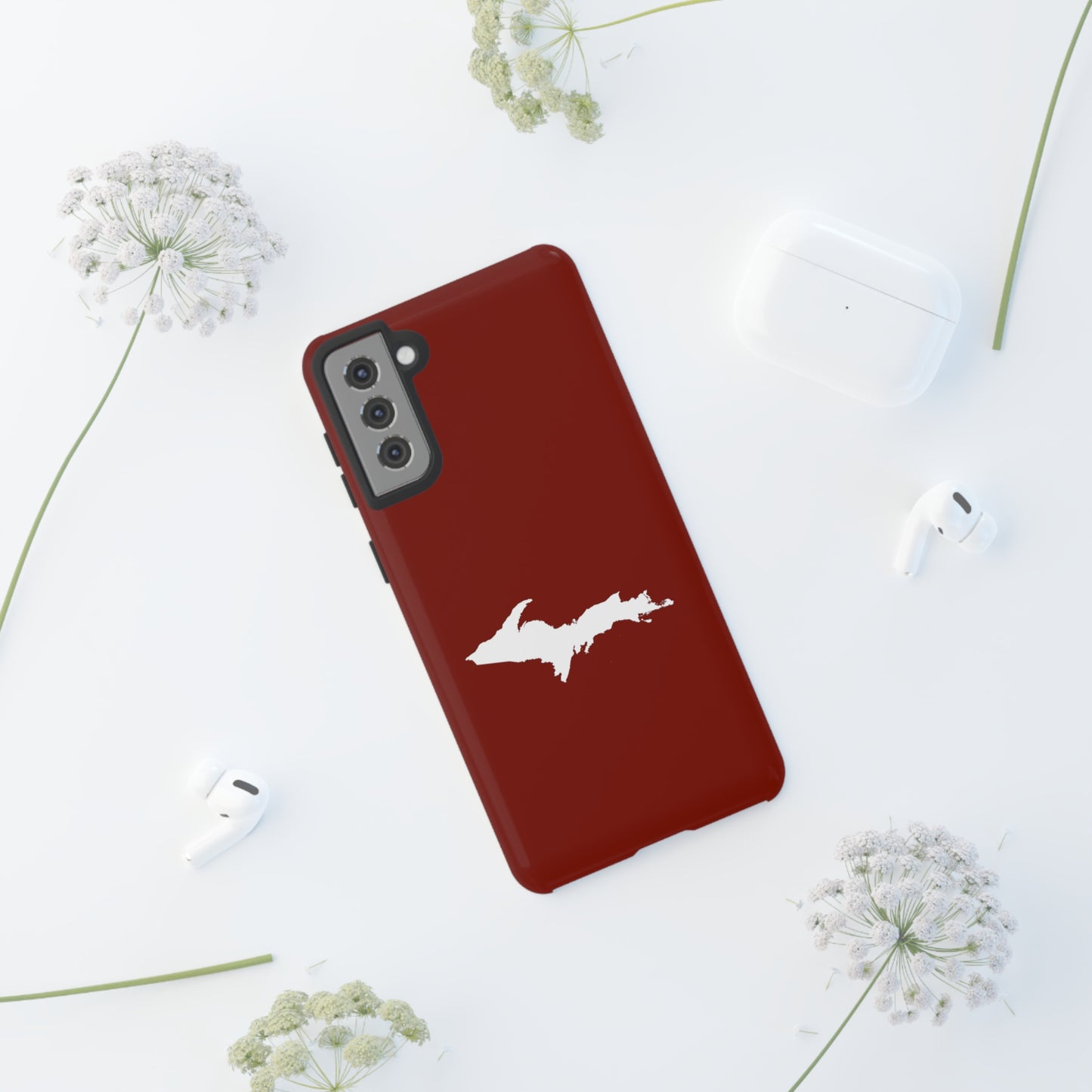 Michigan Upper Peninsula Tough Phone Case (Traverse Cherry Red w/ UP Outline) | Samsung & Pixel Android