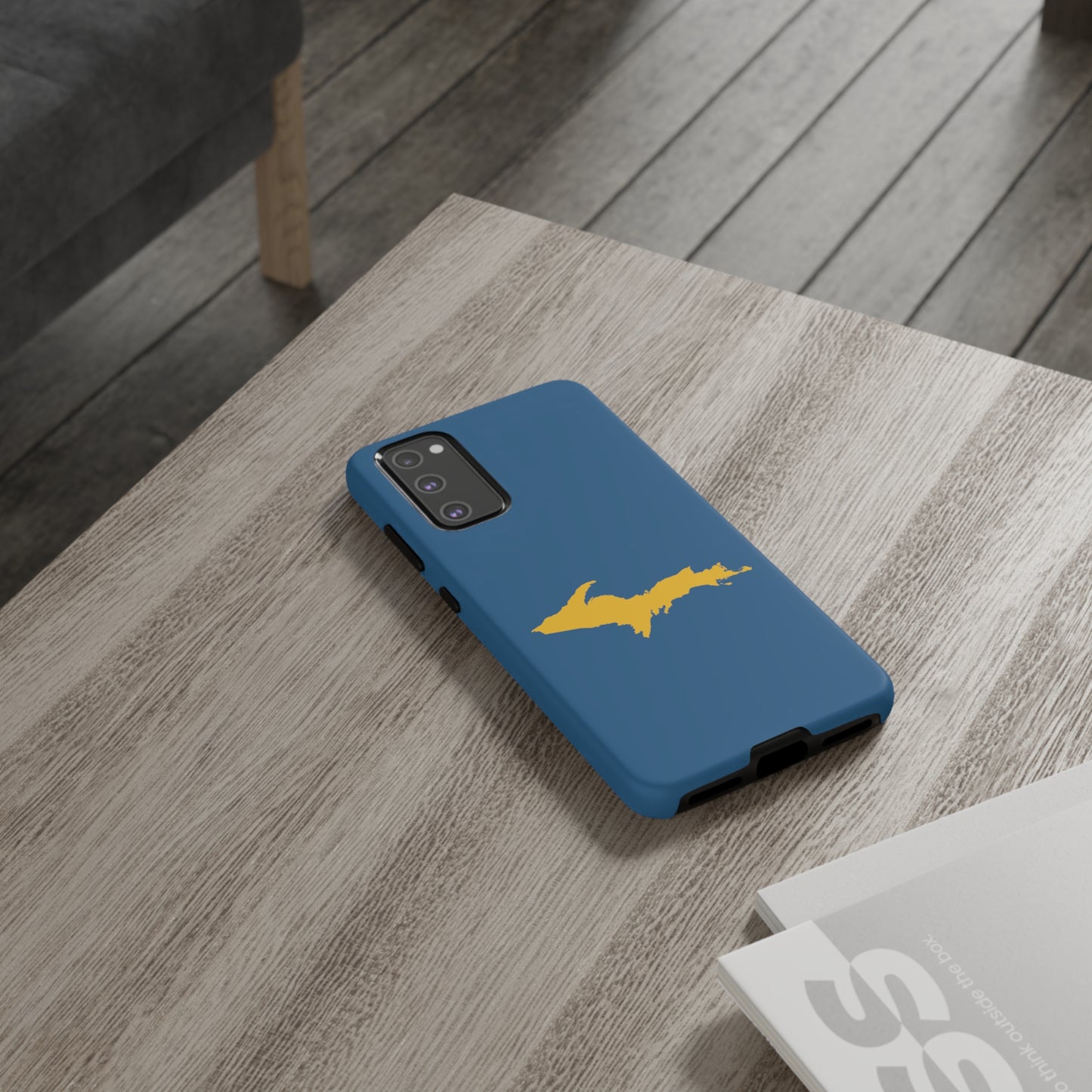 Michigan Upper Peninsula Tough Phone Case (Blueberry w/ Gold UP Outline) | Samsung & Pixel Android