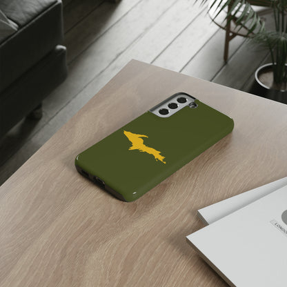 Michigan Upper Peninsula Tough Phone Case (Army Green w/ Gold UP Outline) | Samsung & Pixel Android