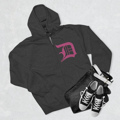 Detroit 'Old English D' Hoodie (Apple Blossom Pink) | Unisex Full Zip