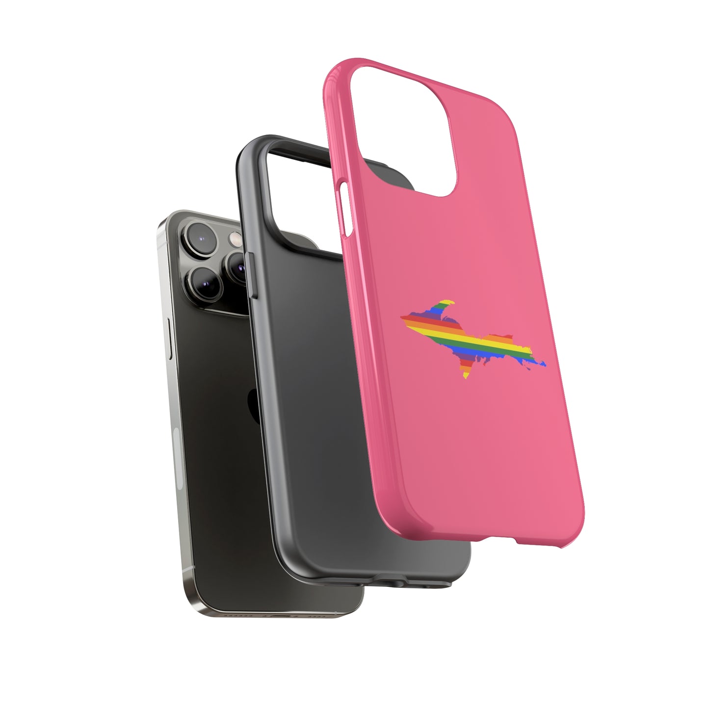 Michigan Upper Peninsula Tough Phone Case (Rhodochrosite Pink w/ UP Pride Flag Outline) | Apple iPhone