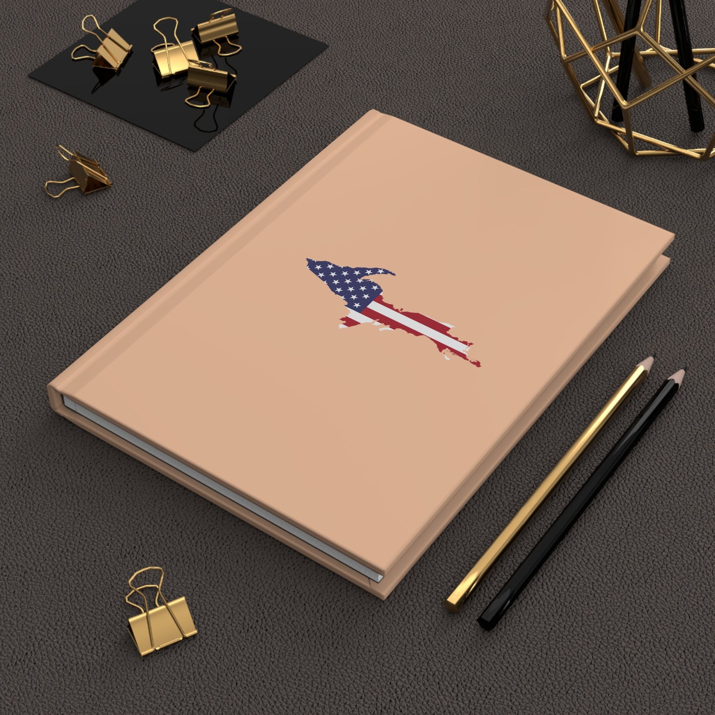 Michigan Upper Peninsula Hardcover Journal (w/ UP USA Flag) | Ruled - Peach