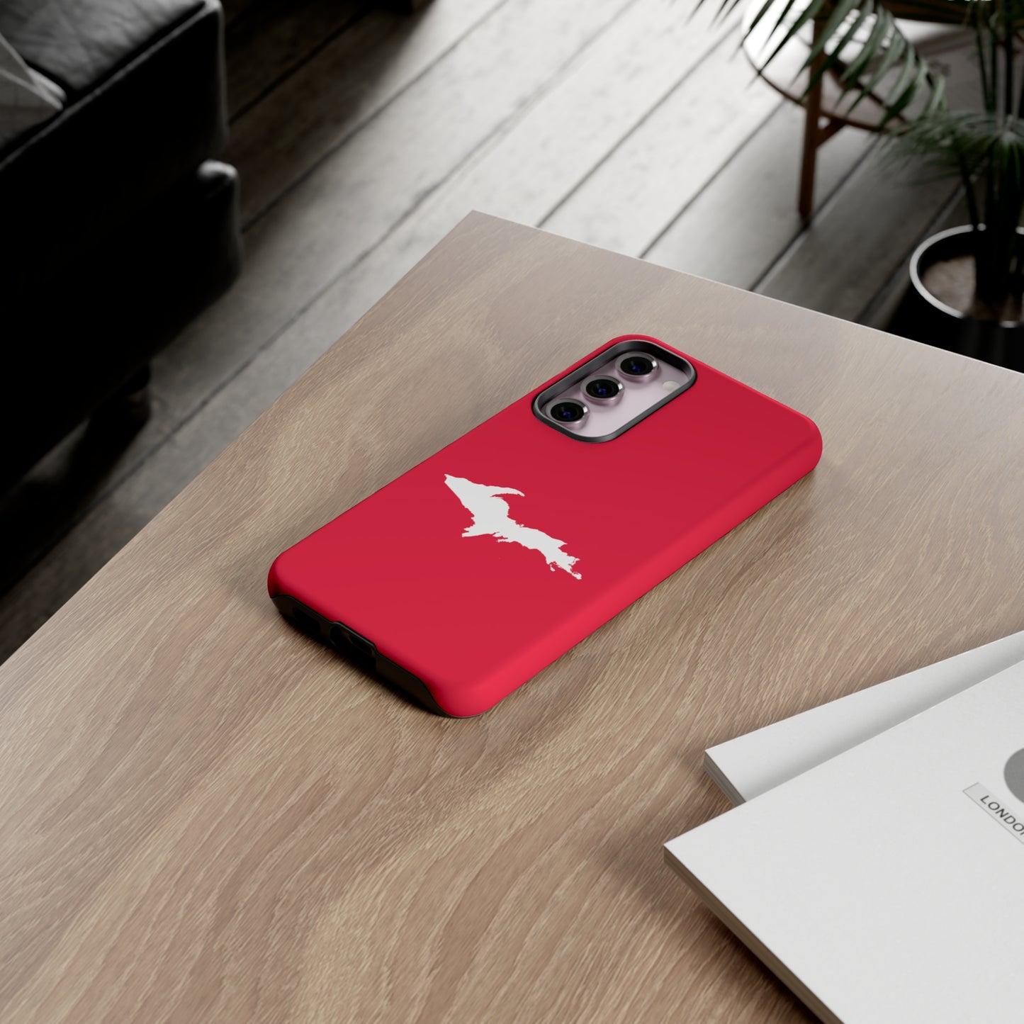 Michigan Upper Peninsula Tough Phone Case (Lighthouse Red w/ UP Outline) | Samsung & Pixel Android