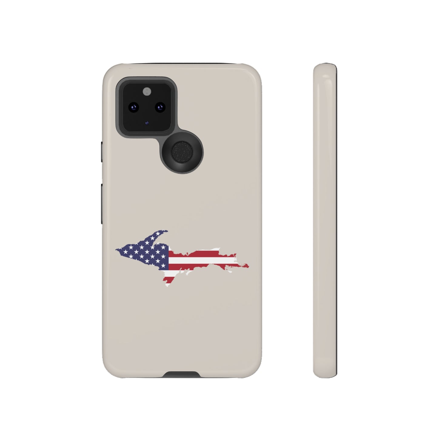 Michigan Upper Peninsula Tough Phone Case (Canvas Color w/ UP USA Flag Outline) | Samsung & Pixel Android