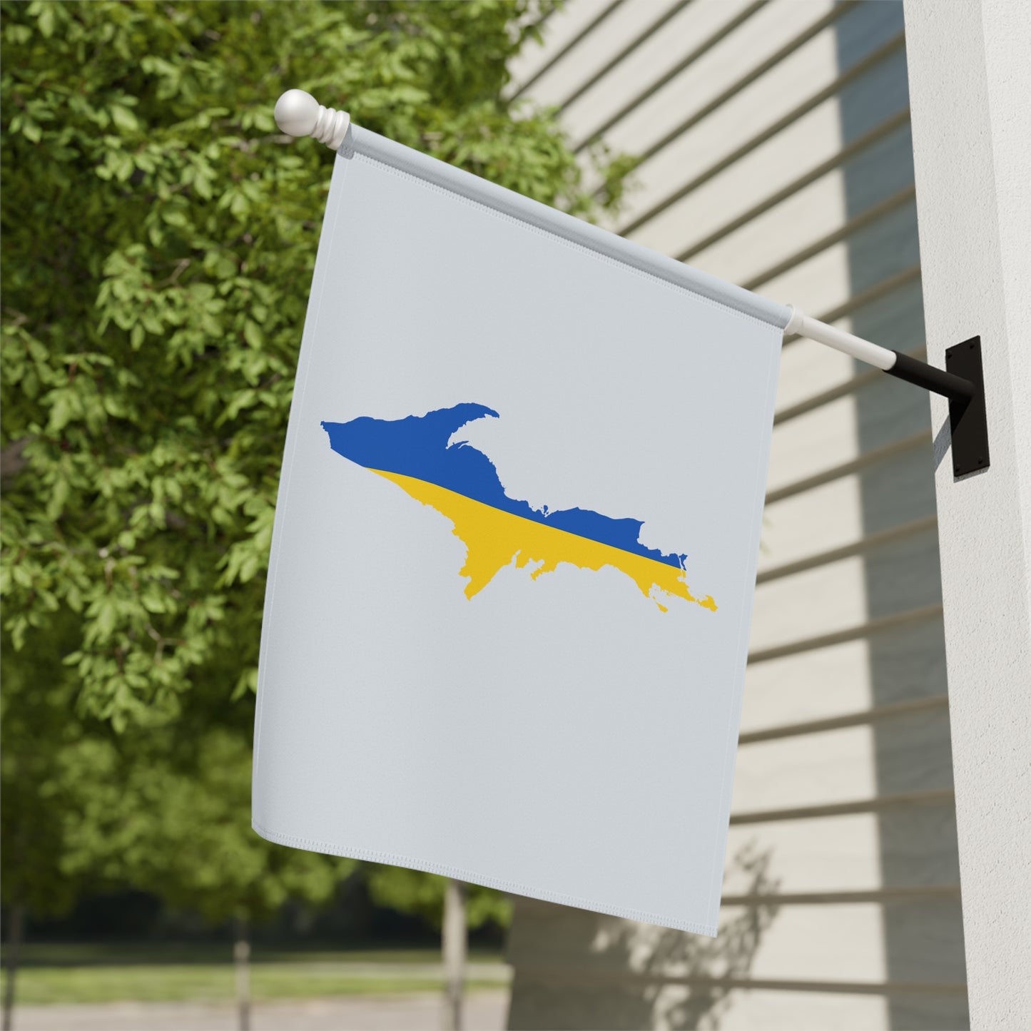 Michigan Upper Peninsula Home & Garden Flag (w/ UP Ukraine Flag) | Gossy White