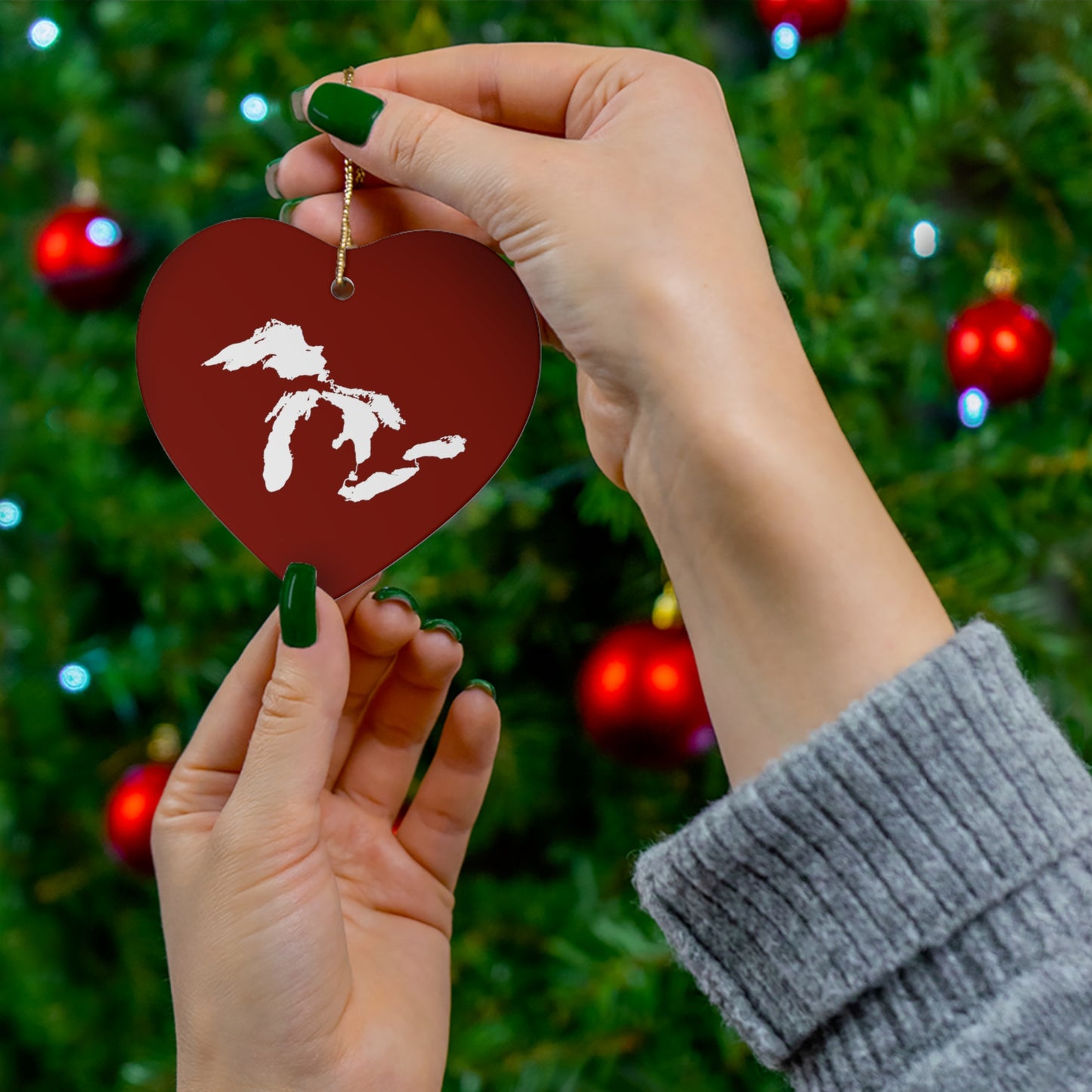 Great Lakes Christmas Ornament (Cherryland Red) | Ceramic - 4 Shapes