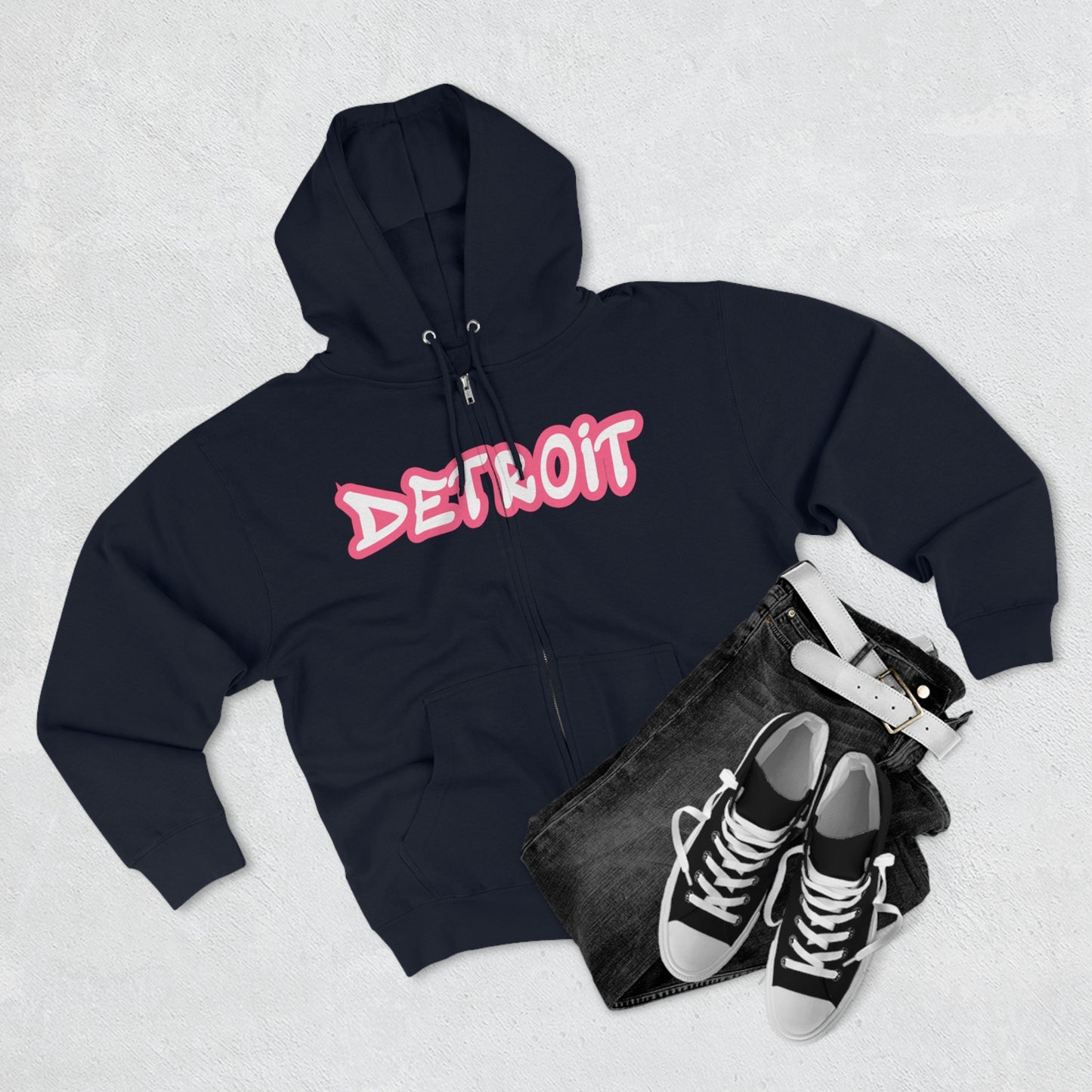 'Detroit' Hoodie (Rhodochrosite Pink Tag Font) | Unisex Full Zip