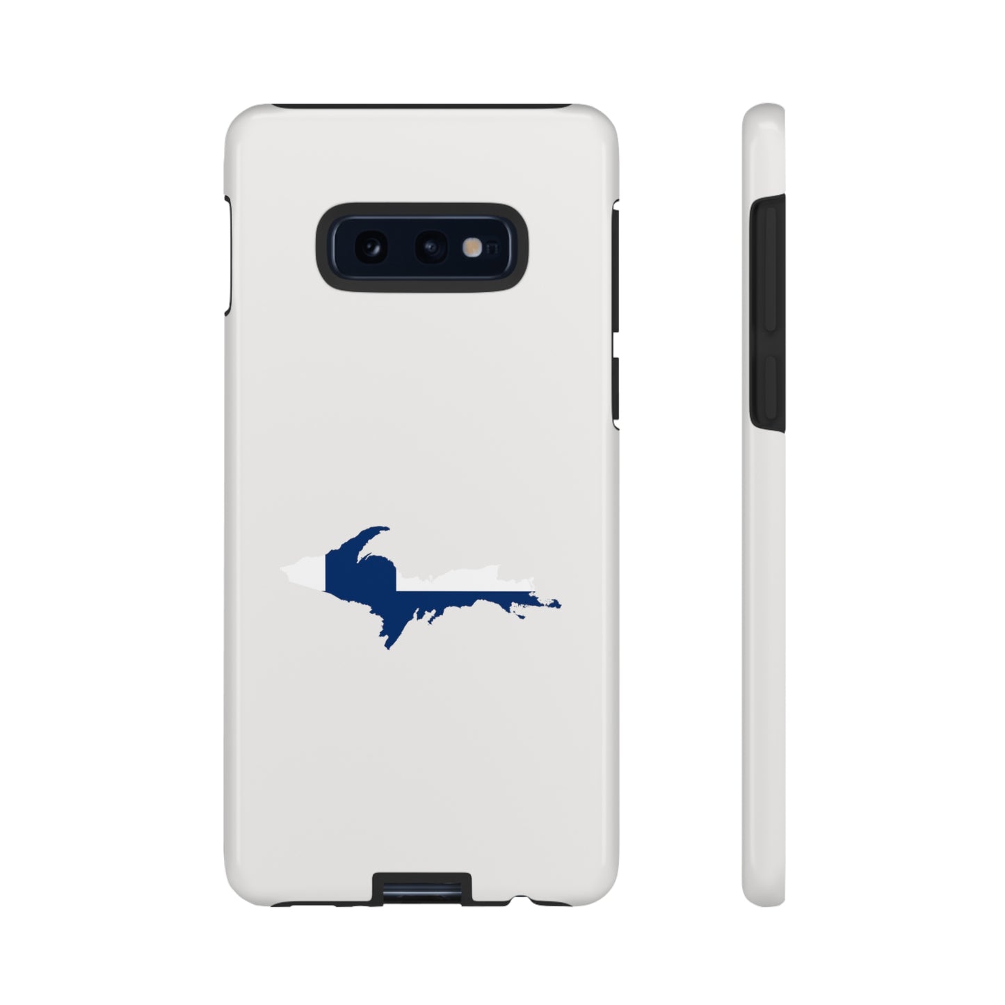 Michigan Upper Peninsula Tough Phone Case (Birch Bark White w/ UP Finland Flag Outline) | Samsung & Pixel Android