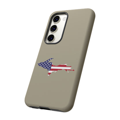 Michigan Upper Peninsula Tough Phone Case (Petoskey Stone Beige w/ UP USA Flag Outline) | Samsung & Pixel Android