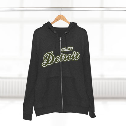 'Detroit EST 1701' Hoodie (Army Green Script Font) | Unisex Full Zip