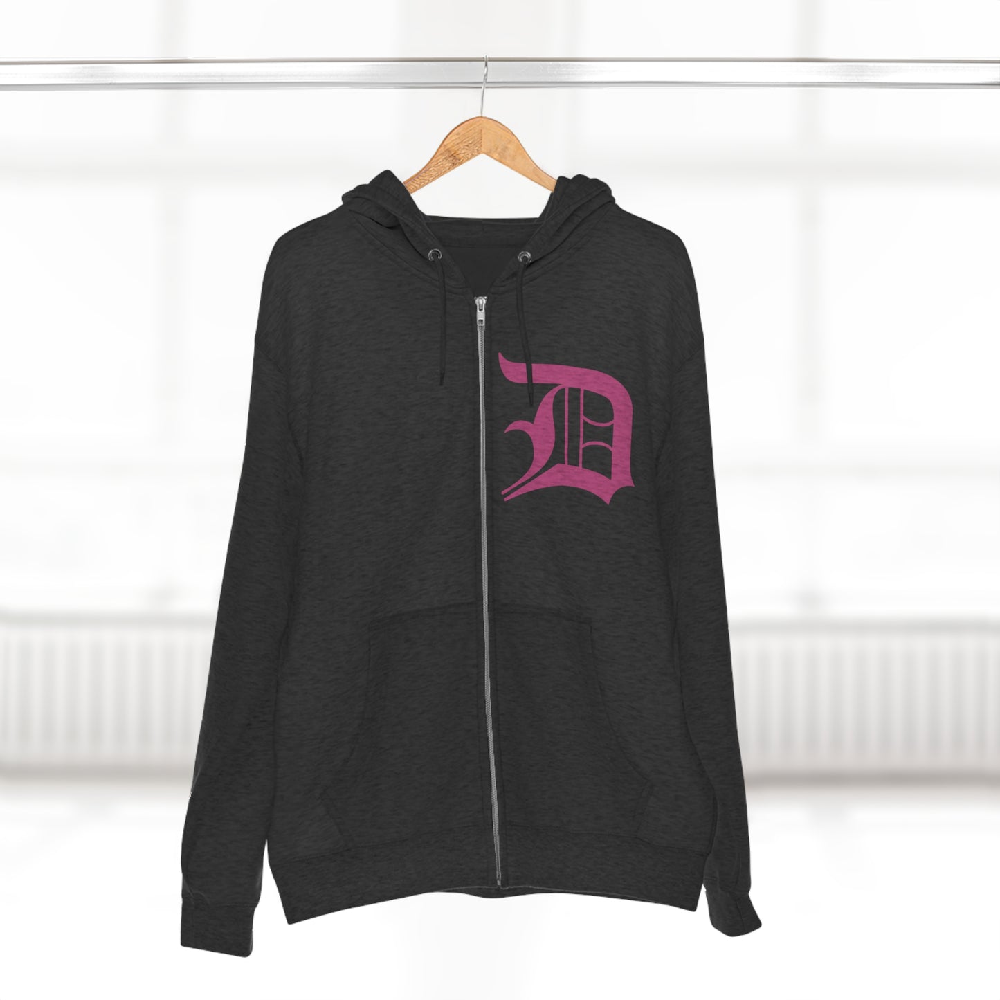 Detroit 'Old English D' Hoodie (Apple Blossom Pink) | Unisex Full Zip