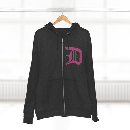 Detroit 'Old English D' Hoodie (Apple Blossom Pink) | Unisex Full Zip