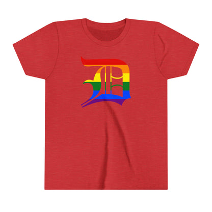 Detroit 'Old English D' T-Shirt (Rainbow Pride Edition) | Youth Short Sleeve