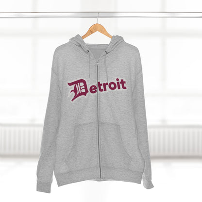 'Detroit' Hoodie (Ruby Red w/ Old English 'D') | Unisex Full Zip