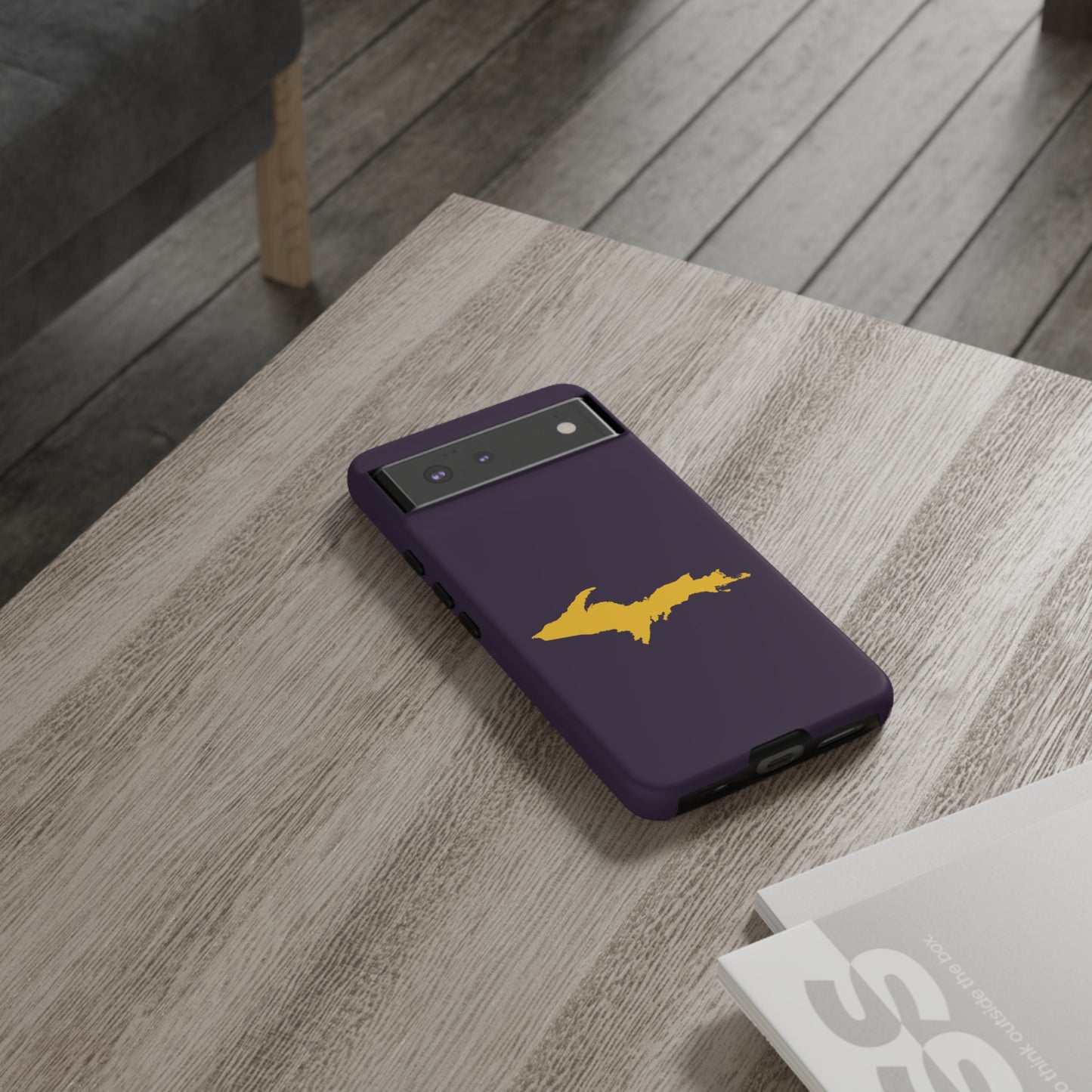 Michigan Upper Peninsula Tough Phone Case (Blackcurrant w/ Gold UP Outline) | Samsung & Pixel Android