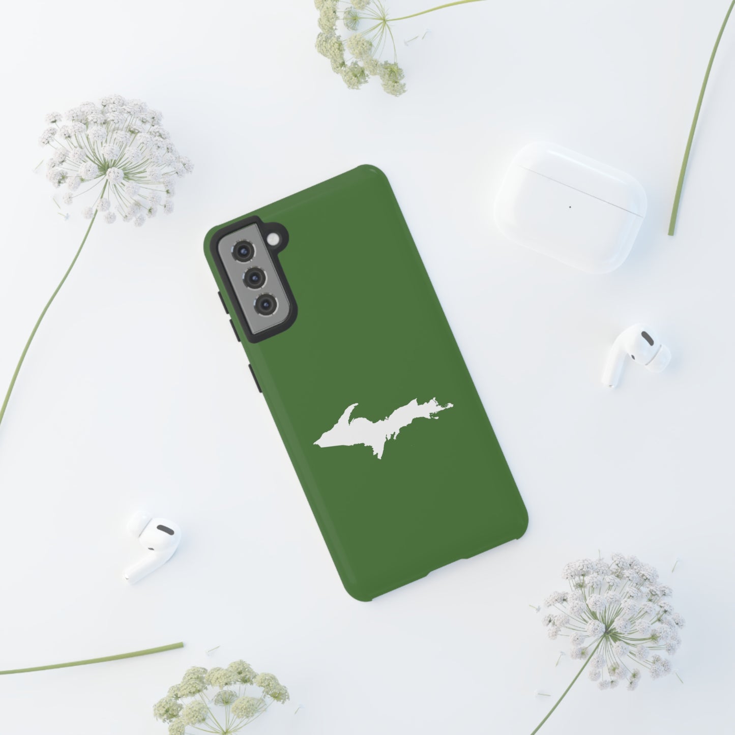 Michigan Upper Peninsula Tough Phone Case (Pine Green w/ UP Outline) | Samsung & Pixel Android