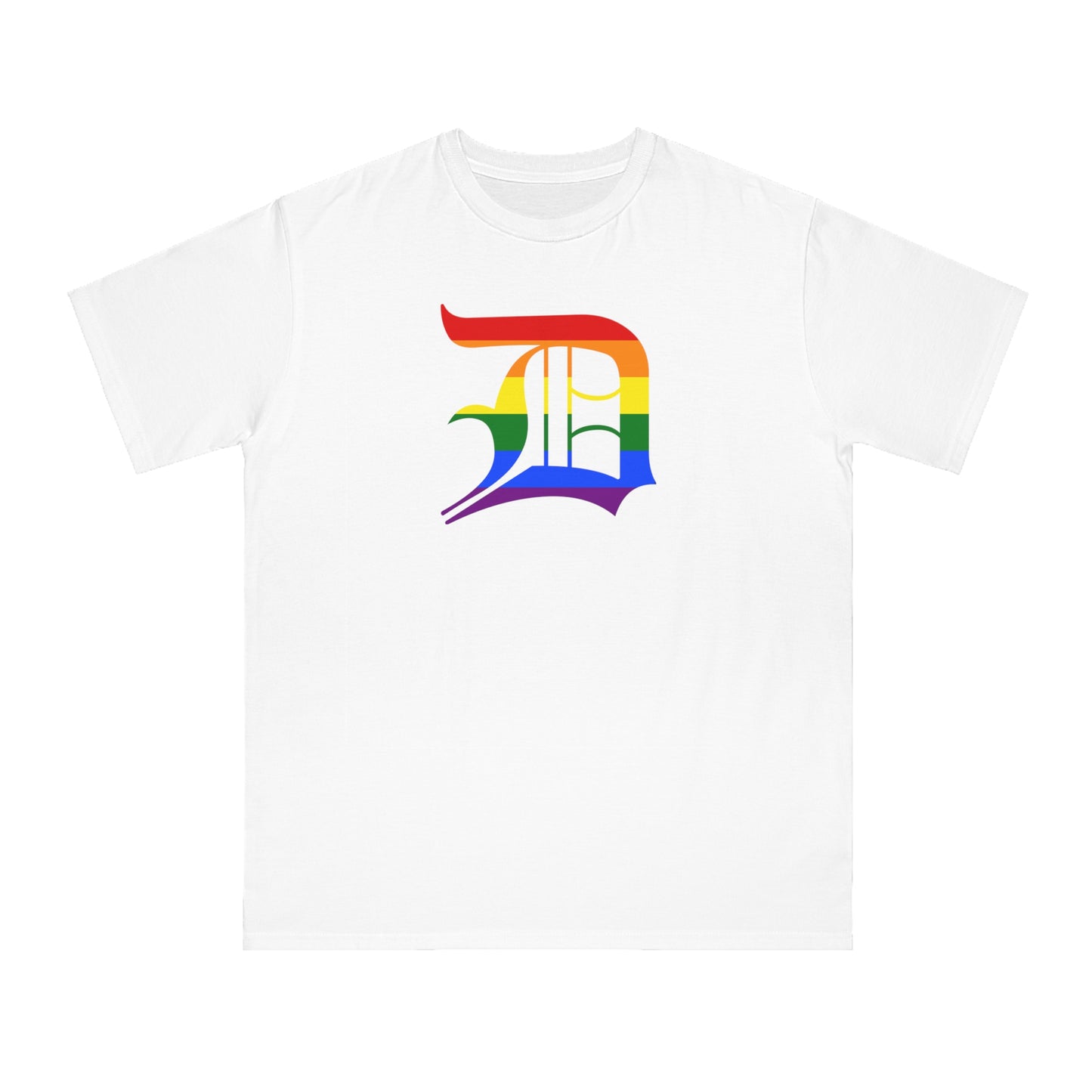 Detroit 'Old English D' T-Shirt (Rainbow Pride Edition) | Unisex Organic