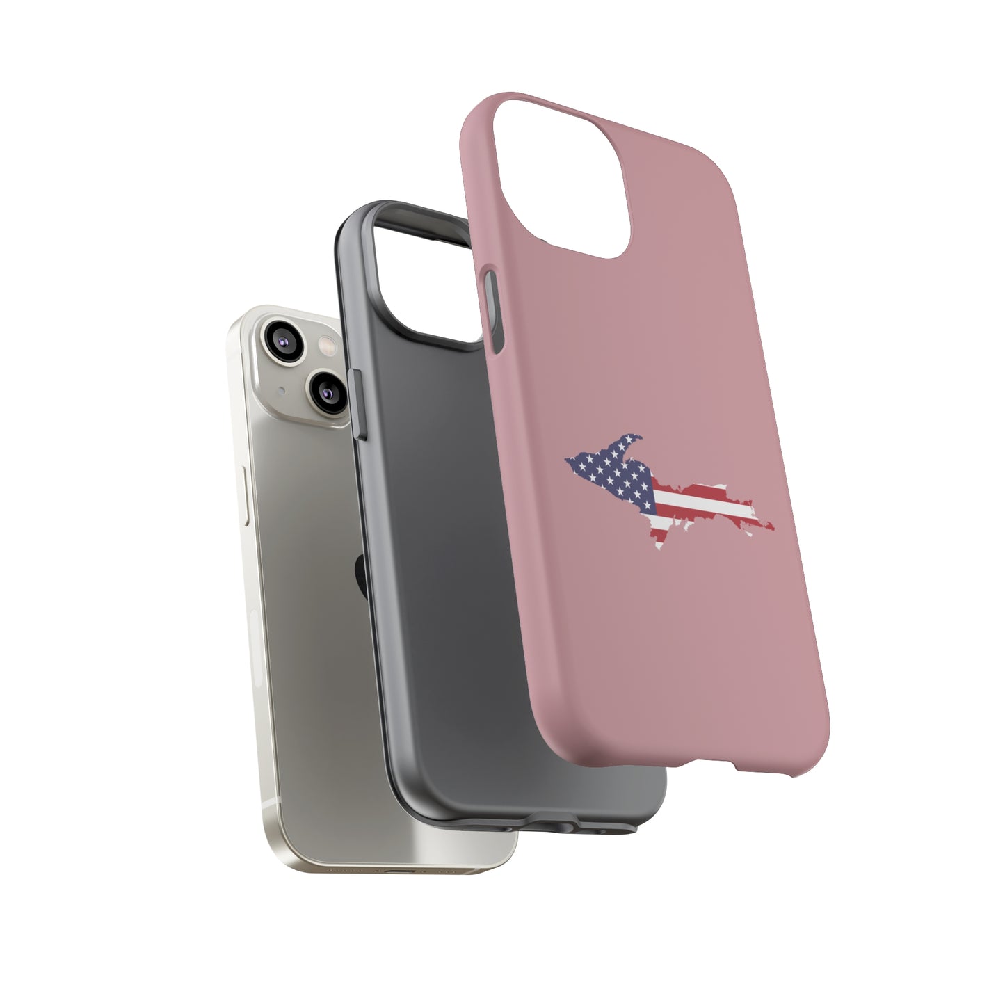 Michigan Upper Peninsula Tough Phone Case (Cherry Blossom Pink w/ UP USA Flag Outline) | Apple iPhone