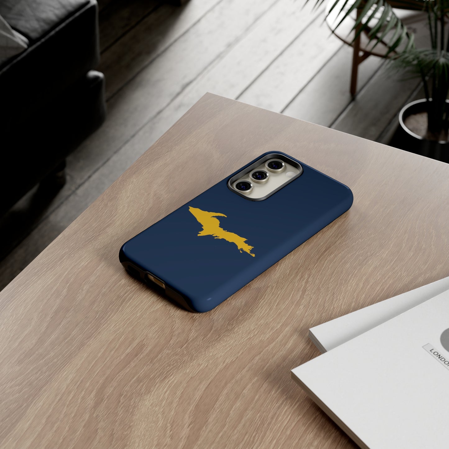 Michigan Upper Peninsula Tough Phone Case (Navy w/ Gold UP Outline) | Samsung & Pixel Android