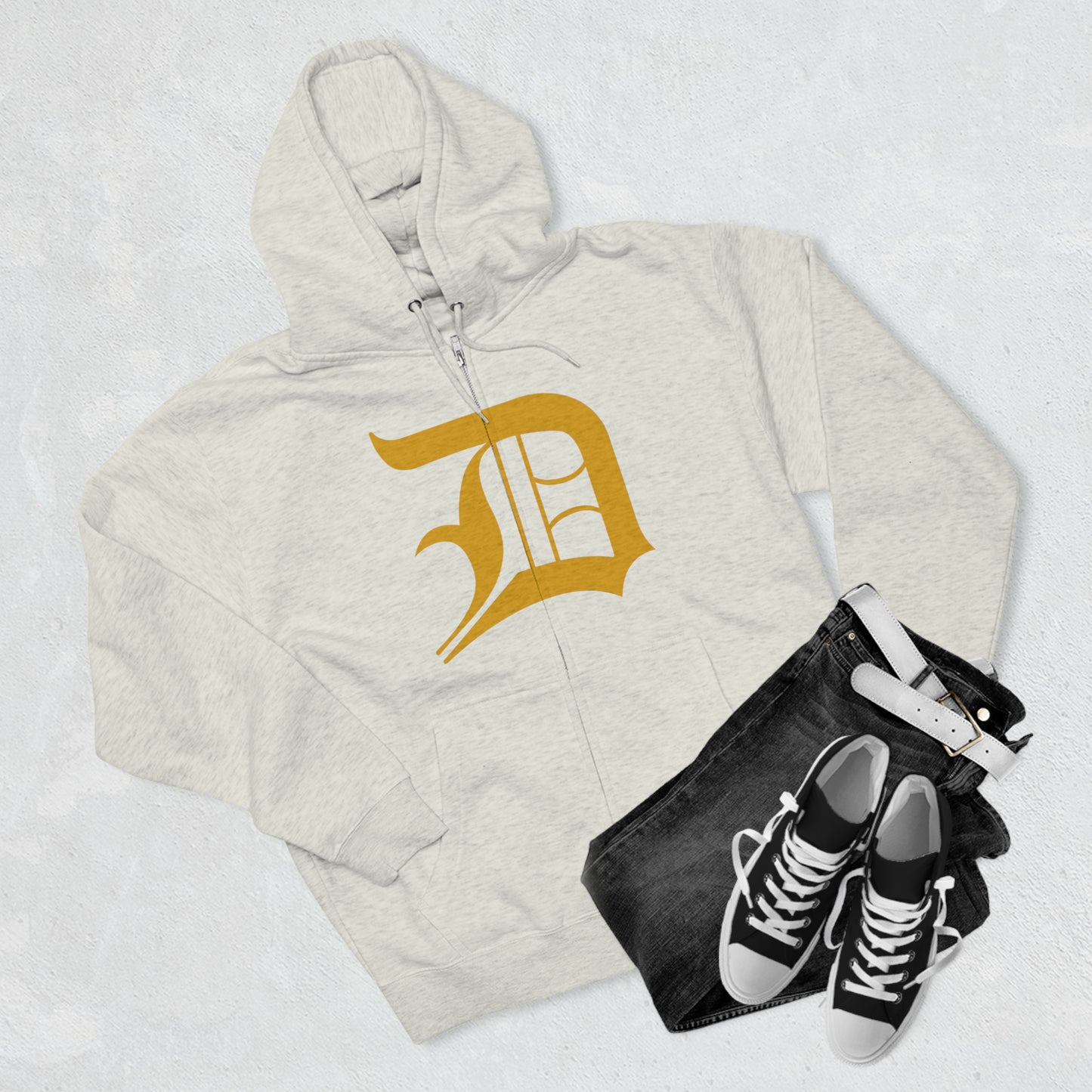 Detroit 'Old English D' Hoodie (Full-Body Gold) | Unisex Full Zip