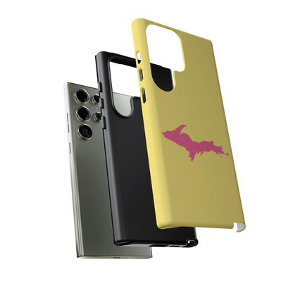 Michigan Upper Peninsula Tough Phone Case (Yellow Cherry Color w/ Pink UP Outline) | Samsung & Pixel Android