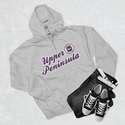 'Upper Peninsula EST 1837' Hoodie (Plum Script Font) | Unisex Full Zip