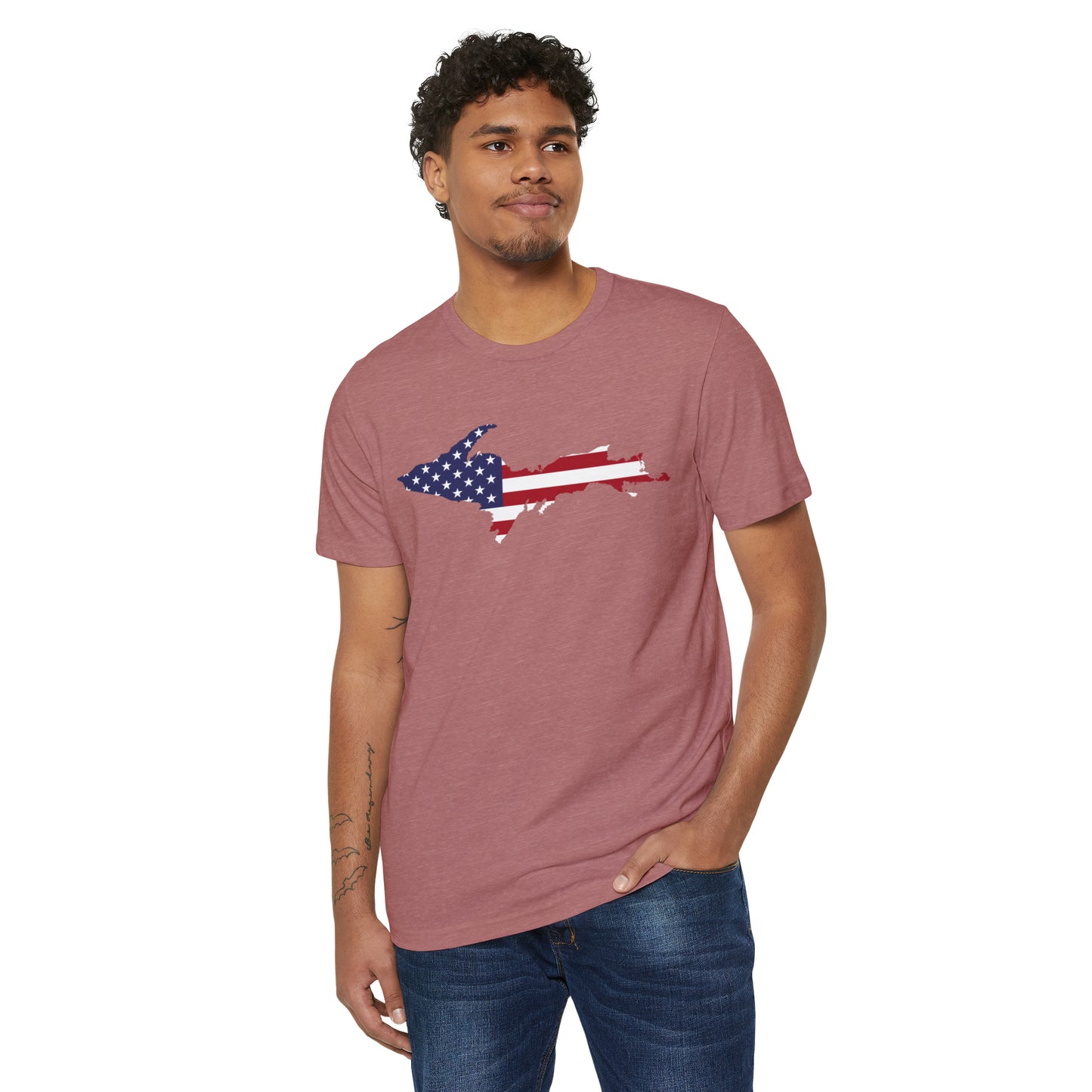 Michigan Upper Peninsula T-Shirt (w/ UP USA Flag) | Unisex Recycled Organic