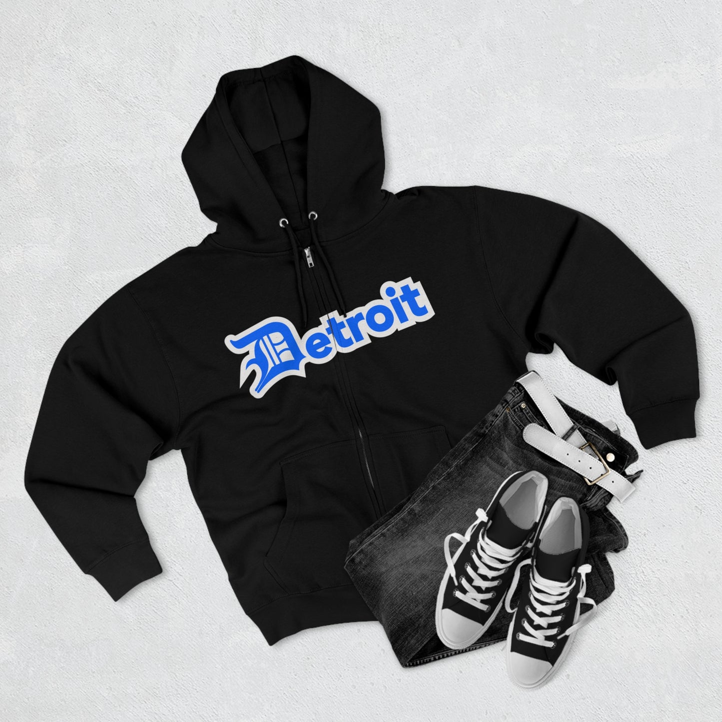 'Detroit' Hoodie (Motor Town Blue w/ Old English 'D') | Unisex Full Zip