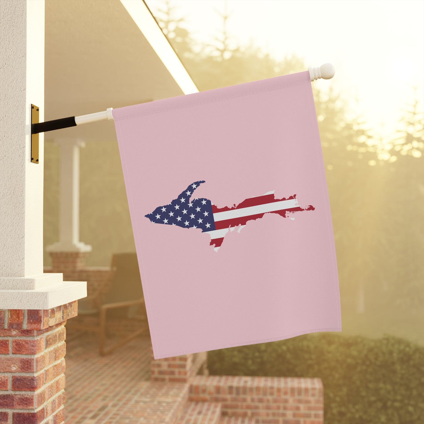 Michigan Upper Peninsula Home & Garden Flag (w/ UP USA Flag) | Pale Pink