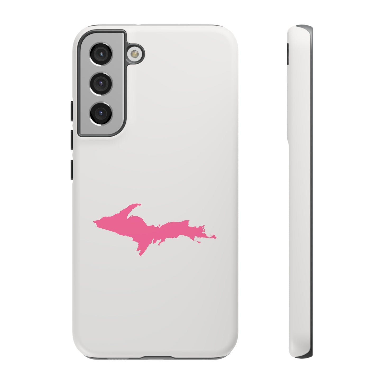 Michigan Upper Peninsula Tough Phone Case (Birch Bark White w/ Pink UP Outline) | Samsung & Pixel Android